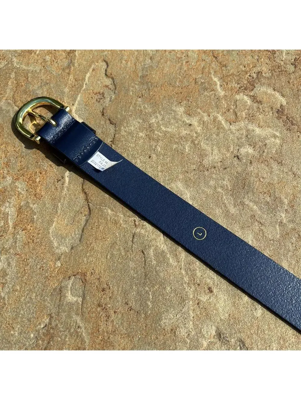 Navy Leather Belt w/ Gold Buckle